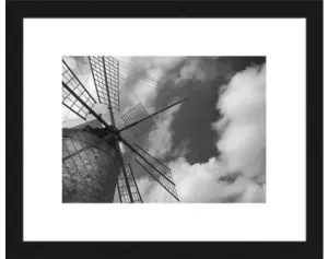 Rámovaný obraz Větrný mlýn 20x25 cm, černobílý