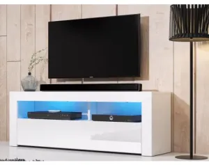 TV stolek s osvětlením Mex 140 cm, bílý lesk