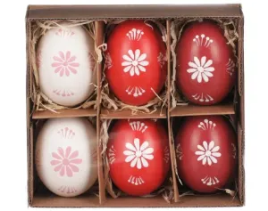 Velikonoční dekorace Malovaná vajíčka, 6 ks, červená/bílá