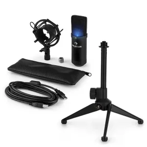 Auna MIC-900B -LED V1, USB mikrofonní sada, černý kondenzátorový mikrofon + stolní stativ