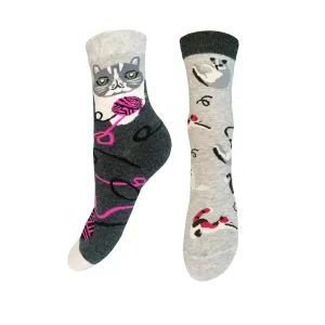 Dámské ponožky Aura.Via - NZP9080, šedá/ kočky Barva: Šedá, Velikost: 35-38