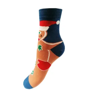 Dámské vánoční ponožky Aura.Via - SN7622, modrá/perníček Barva: Modrá, Velikost: 35-38