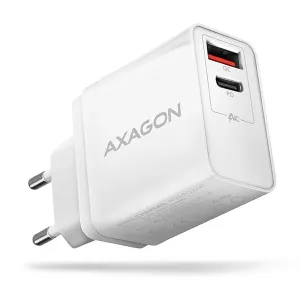 AXAGON ACU-PQ22W, PD & QC nabíječka do sítě 22W, 2x port (USB-A + USB-C), PD3.0/QC3.0/AFC/FCP/Apple, bílá