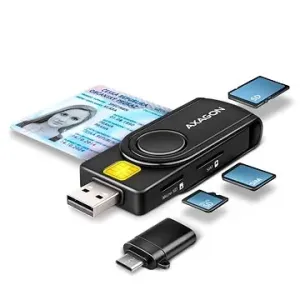 AXAGON CRE-SMP2A Smart card / ID card & SD/microSD/SIM card PocketReader, USB-A + USB-C