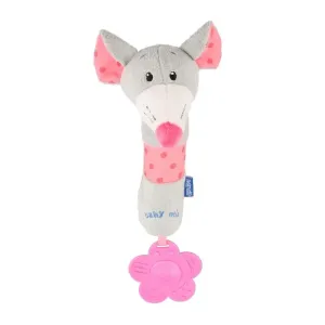 BABY MIX - Dětská pískací plyšová hračka s kousátkem myška šedá
