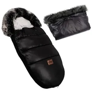 Baby Nellys Zimní fusak Fluffy s kožešinou + rukávník, 50 × 100 cm, černý