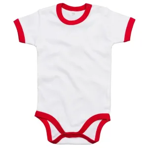 Babybugz Dvoubarevné dětské body s krátkým rukávem - Bílá / červená | 12-18 měsíců