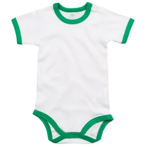 Babybugz Dvoubarevné dětské body s krátkým rukávem - Bílá / středně zelená | 12-18 měsíců #3799848
