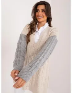 Dámský svetr bez knoflíků s knoflíky kostkovaný béžový a šedý