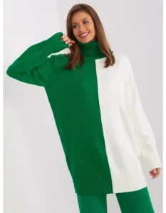 Dámský svetr s rolákem AWORE zelený a ecru