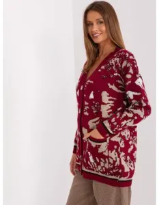 Dámský svetr z vlněné směsi EMRD bordó a béžový