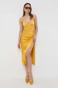 Šaty Bardot žlutá barva, midi