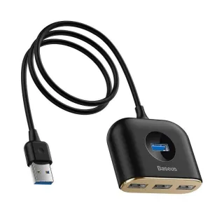 4 v 1 Baseus Square Round USB Adapter, USB 3.0 HUB na 1x USB 3.0 + 3x USB 2.0, 1m (černý)