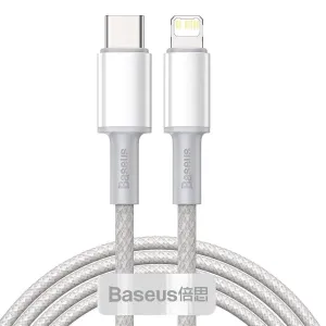 Kabel USB-C na Lightning Baseus s vysokou hustotou opletení, 20W, PD, 2m (bílý)