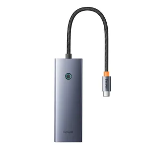 Baseus UltraJoy Series Lite 4portový rozbočovač (USB-C na USB 3.0*3+RJ45*1+USB-C 5V) (šedý)