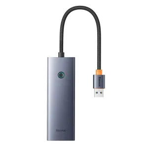 Baseus UltraJoy Series Lite 4portový rozbočovač (USB na USB 3.0*3+RJ45*1+USB-C 5V) (šedý)