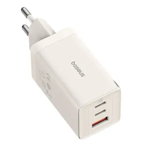 Síťová nabíječka Baseus GaN5, 2x USB-C + USB, 65W + 1m kabel (bílá)