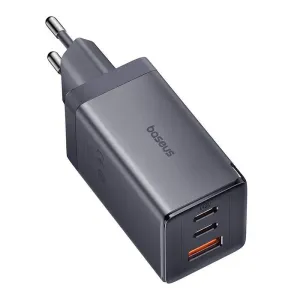 Síťová nabíječka Baseus GaN5, 2x USB-C + USB, 65W + 1m kabel (šedá)