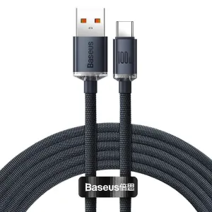 Baseus Crystal Shine Series nabíjecí / datový kabel USB-A / USB-C 100W 1, 2m, černá