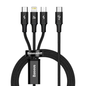 Baseus Rapid Series nabíjecí / datový kabel 3v1 USB-C (USB-C + Lightning + USB-C) PD 20W 1,5m, černá