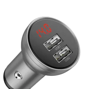 Baseus duální USB adaptér do automobilu s displejem 4, 8A 24W, stříbrná