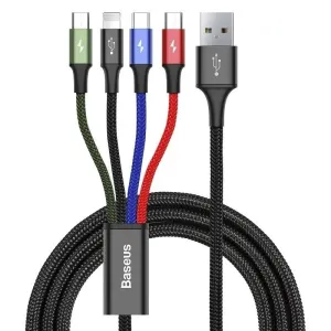 Baseus Rapid 4in1 kabel USB - Lightning / USB-C / 2x Micro USB 3.5A 1.2m, černý (CA1T4-C01)