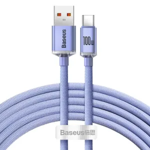 Baseus Crystal Shine kabel USB / USB-C 5A 100W 1.2m, fialový (CAJY000405)