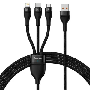 Kabel USB 3 v 1 Baseus Flash Series, USB-C + micro USB + Lightning, 100 W, 1,2 m (černý)