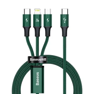 Baseus Rapid Series nabíjecí / datový kabel 3v1 USB-C (USB-C + Lightning + USB-C) PD 20W 1,5m, zelen