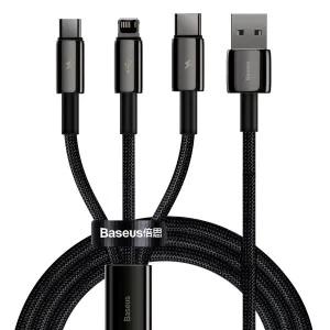 Kabel USB 3 v 1 Baseus Tungsten Gold, USB na micro USB / USB-C / Lightning, 3,5 A, 1,5 m (černý)
