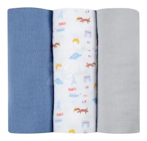 Textilní pleny z bavlněného mušelínu Cotton Muslin Cloths Beaba Paris sada 3 kusů 70*70 cm od 0 měs modré