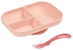 Jídelní souprava Silicone Pink Beaba 2dílná ze silikonu miska a lžička růžová od 4 měsíců