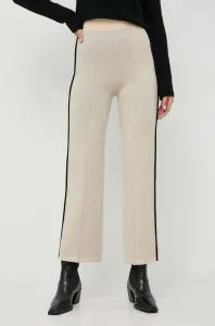 Vlněné kalhoty Beatrice B béžová barva, jednoduché, high waist