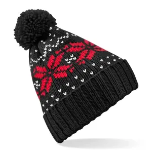 Beechfield Zimní čepice s norským vzorem Fair Isle Snowstar - Černá / červená / bílá