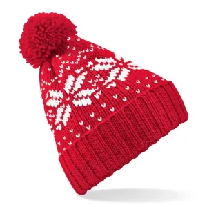 Beechfield Zimní čepice s norským vzorem Fair Isle Snowstar - Červená / bílá