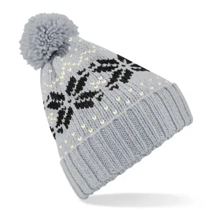 Beechfield Zimní čepice s norským vzorem Fair Isle Snowstar - Světle šedá / černá / off-white