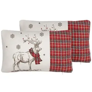 BELIANI, Sada 2 dekorativních polštářů s vánočním motivem 30 x 50 cm červeno bílá SVEN, 298435
