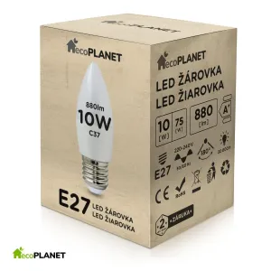 Berge LED žárovka - ecoPLANET - E27 - 10W - svíčka - 880Lm - studená bílá