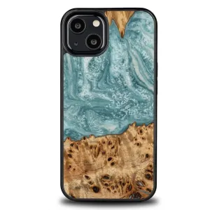 Pouzdro Bewood Unique Uranium ze dřeva a pryskyřice pro iPhone 13 - modré a bílé