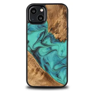 Pouzdro ze dřeva a pryskyřice pro iPhone 13 Bewood Unique Turquoise - tyrkysové a černé