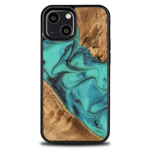 Pouzdro ze dřeva a pryskyřice pro iPhone 13 Mini Bewood Unique Turquoise - tyrkysové a černé