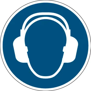 Používej chrániče sluchu - značka, PES, samolepicí, Ø 200 mm