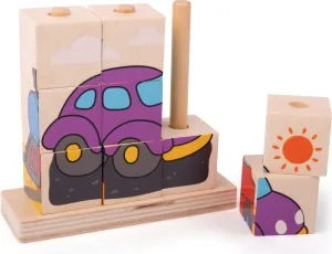 Bigjigs Toys Dřevěné nasazovací kostky CARS