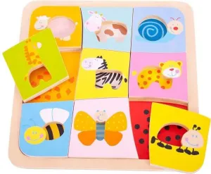 Bigjigs Toys Dřevěné vkládací puzzle se zvířátky ZAFAR vícebarevné