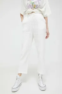 Bavlněné kalhoty Billabong bílá barva, jednoduché, high waist