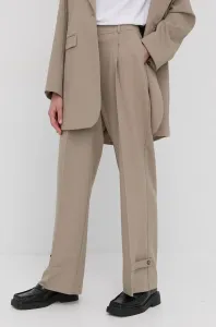 Kalhoty Herskind Logan dámské, béžová barva, jednoduché, high waist #4413213