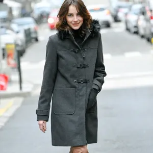 Jednobarevný kabát duffle-coat s kapucí #612127