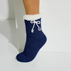 Bačkorové ponožky ze žinylkového úpletu, s mašličkou a hvězdičkami #4592981