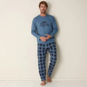 Kostkované bavlněné pyžamo s dlouhými rukávy a kalhotami #4386335