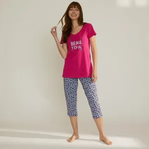 Pyžamové tričko s krátkými rukávy a středovým potiskem 